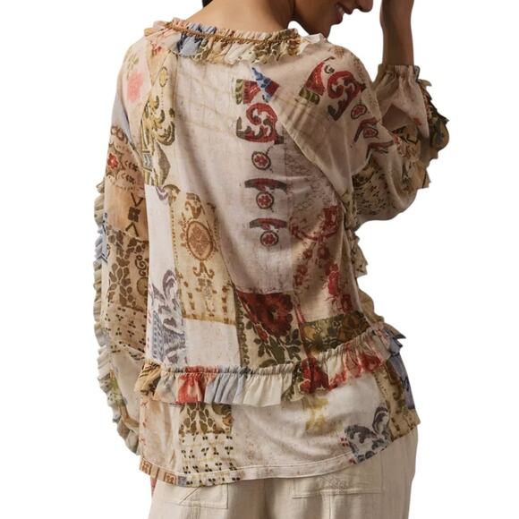 TINY Anthro Ruffle Babydoll Top Womens Shirt SIZE XXS Boho Patchwork Blouse L/S - Picture 11 of 11